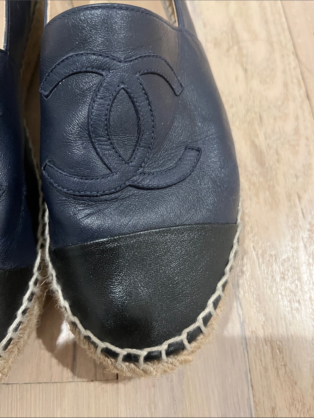 CHANEL Black Leather Two-Tone Espadrilles with Black Cap Toe - Picture 3 of 15